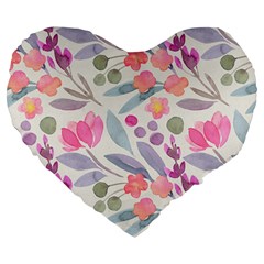 Purple And Pink Cute Floral Pattern Large 19  Premium Flano Heart Shape Cushions by paulaoliveiradesign