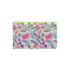 Purple And Pink Cute Floral Pattern Cosmetic Bag (xs) by paulaoliveiradesign