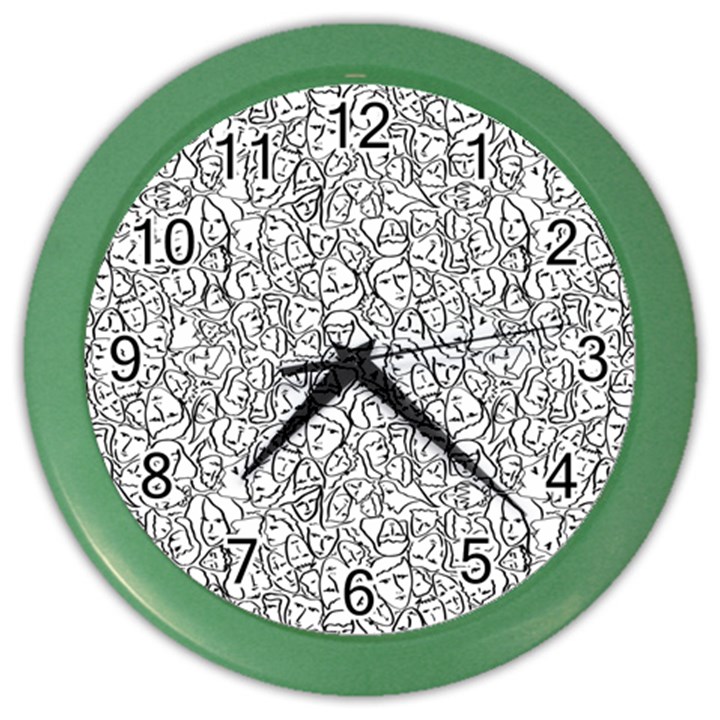 Elio s Shirt Faces in Black Outlines on White Color Wall Clocks