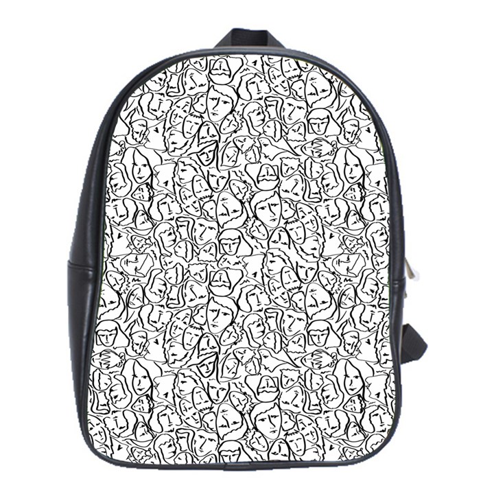 Elio s Shirt Faces in Black Outlines on White School Bag (Large)