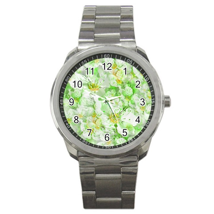 Light Floral Collage  Sport Metal Watch