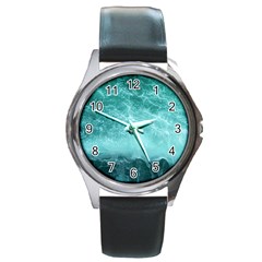 Green Ocean Splash Round Metal Watch by snowwhitegirl