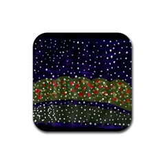 Snowy Roses Rubber Coaster (square)  by snowwhitegirl