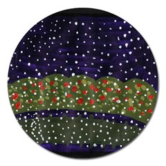 Snowy Roses Magnet 5  (round) by snowwhitegirl