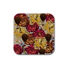 Octopus Floral Rubber Square Coaster (4 Pack)  by snowwhitegirl