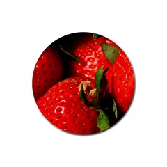 Red Strawberries Rubber Coaster (round)  by snowwhitegirl