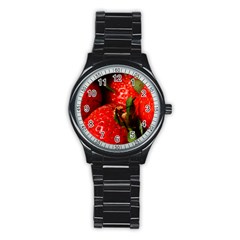 Red Strawberries Stainless Steel Round Watch by snowwhitegirl