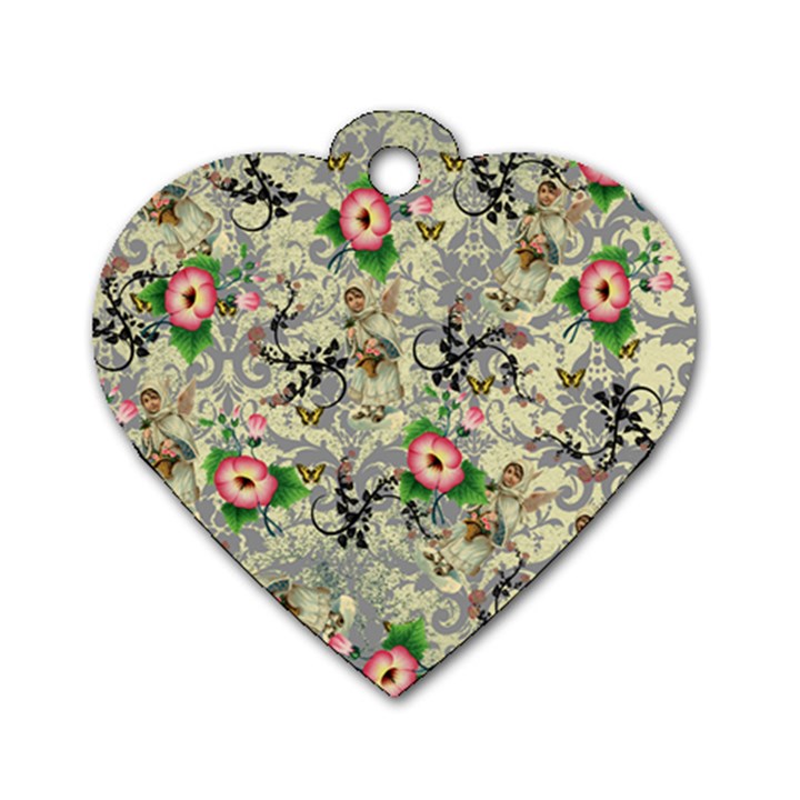 Angel Floral Dog Tag Heart (Two Sides)