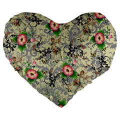 Angel Floral Large 19  Premium Flano Heart Shape Cushions by snowwhitegirl