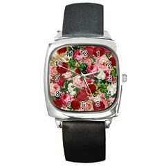 Rose Bushes Square Metal Watch by snowwhitegirl