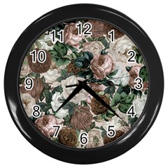 Rose Bushes Brown Wall Clocks (black) by snowwhitegirl