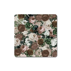 Rose Bushes Brown Square Magnet by snowwhitegirl