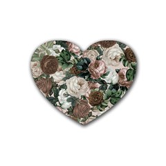 Rose Bushes Brown Rubber Coaster (heart)  by snowwhitegirl