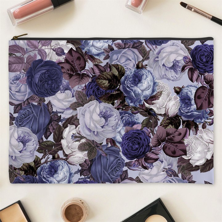 Rose Bushes Blue Cosmetic Bag (XXXL) 