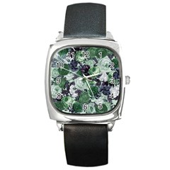 Rose Bushes Green Square Metal Watch by snowwhitegirl