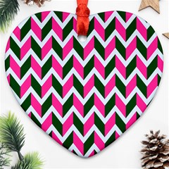 Chevron Pink Green Retro Ornament (heart) by snowwhitegirl