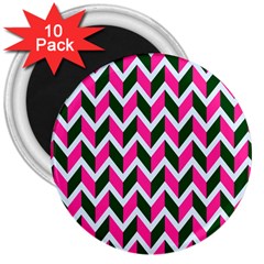 Chevron Pink Green Retro 3  Magnets (10 Pack)  by snowwhitegirl