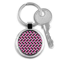 Chevron Pink Green Retro Key Chains (round)  by snowwhitegirl