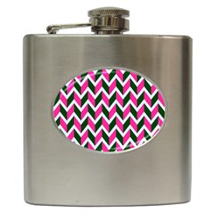 Chevron Pink Green Retro Hip Flask (6 Oz)