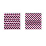 Chevron Pink Green Retro Cufflinks (Square) Front(Pair)