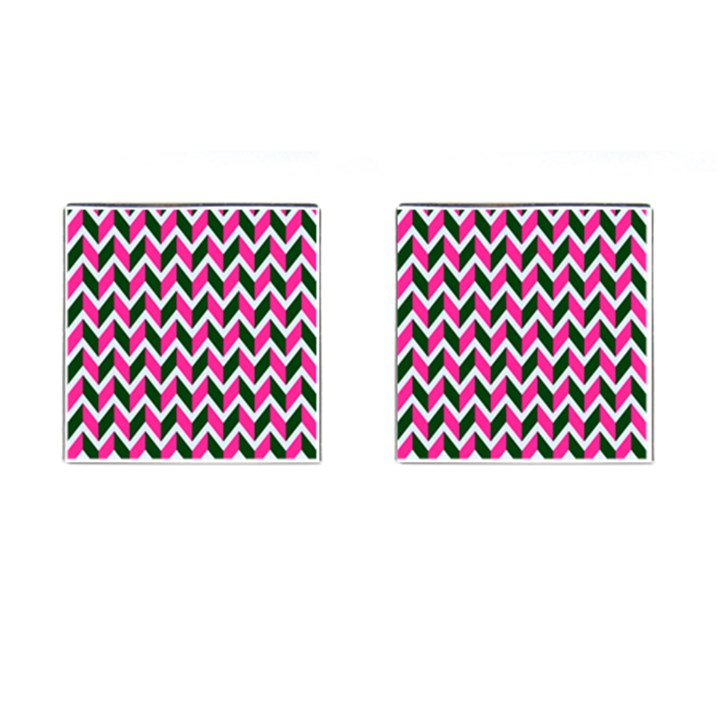 Chevron Pink Green Retro Cufflinks (Square)