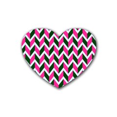 Chevron Pink Green Retro Heart Coaster (4 Pack)  by snowwhitegirl