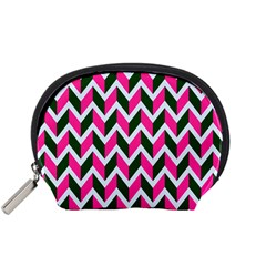 Chevron Pink Green Retro Accessory Pouches (small)  by snowwhitegirl