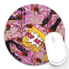 Red Retro Pop Round Mousepads by snowwhitegirl