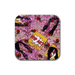 Red Retro Pop Rubber Coaster (square)  by snowwhitegirl