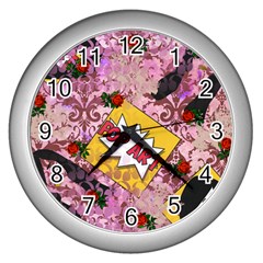 Red Retro Pop Wall Clocks (silver)  by snowwhitegirl