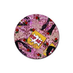 Red Retro Pop Rubber Coaster (round)  by snowwhitegirl