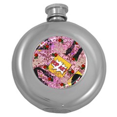 Red Retro Pop Round Hip Flask (5 Oz) by snowwhitegirl