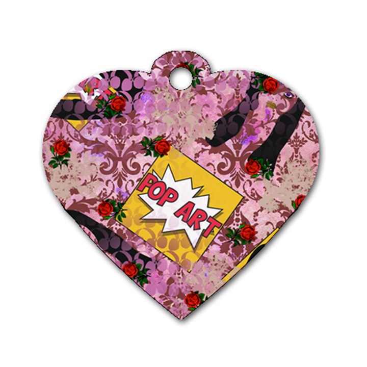 Red Retro Pop Dog Tag Heart (Two Sides)