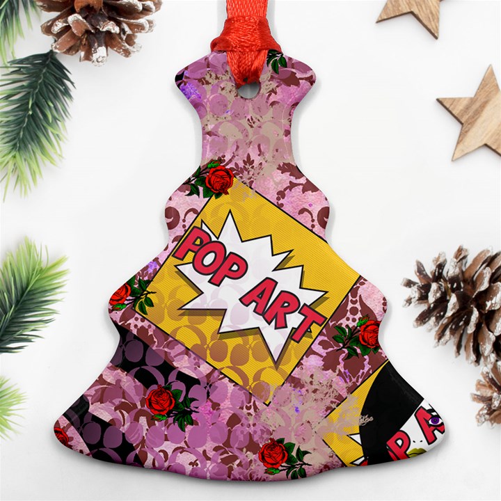 Red Retro Pop Christmas Tree Ornament (Two Sides)