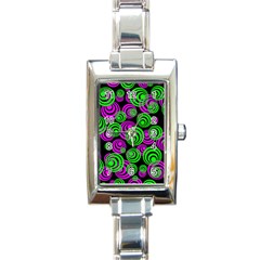 Neon Green And Pink Circles Rectangle Italian Charm Watch by PodArtist