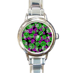 Neon Green And Pink Circles Round Italian Charm Watch by PodArtist