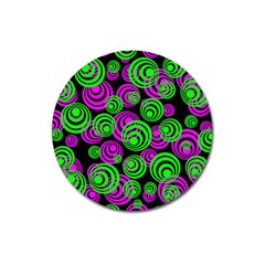 Neon Green And Pink Circles Magnet 3  (round) by PodArtist