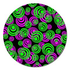 Neon Green And Pink Circles Magnet 5  (round) by PodArtist