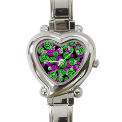 Neon Green And Pink Circles Heart Italian Charm Watch by PodArtist