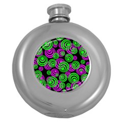 Neon Green And Pink Circles Round Hip Flask (5 Oz) by PodArtist