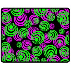 Neon Green And Pink Circles Fleece Blanket (medium)  by PodArtist