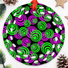 Neon Green And Pink Circles Ornament (round Filigree) by PodArtist