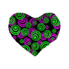 Neon Green And Pink Circles Standard 16  Premium Heart Shape Cushions by PodArtist