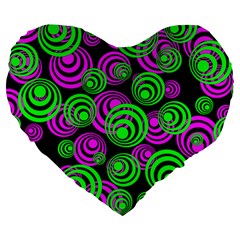 Neon Green And Pink Circles Large 19  Premium Heart Shape Cushions by PodArtist