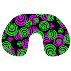 Neon Green And Pink Circles Travel Neck Pillows by PodArtist