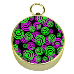 Neon Green And Pink Circles Gold Compasses by PodArtist