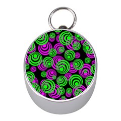 Neon Green And Pink Circles Mini Silver Compasses by PodArtist