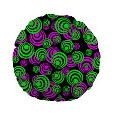 Neon Green And Pink Circles Standard 15  Premium Flano Round Cushions by PodArtist