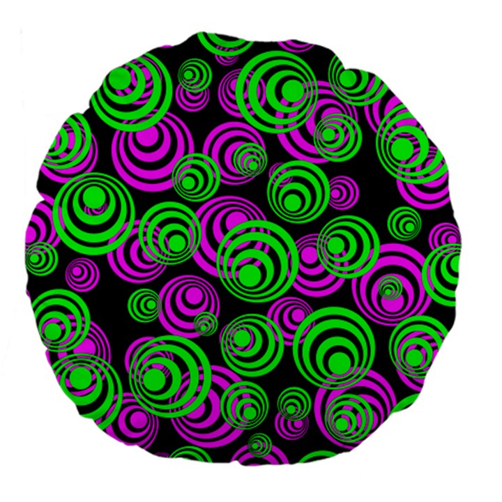 Neon Green and Pink Circles Large 18  Premium Flano Round Cushions