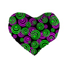 Neon Green And Pink Circles Standard 16  Premium Flano Heart Shape Cushions by PodArtist